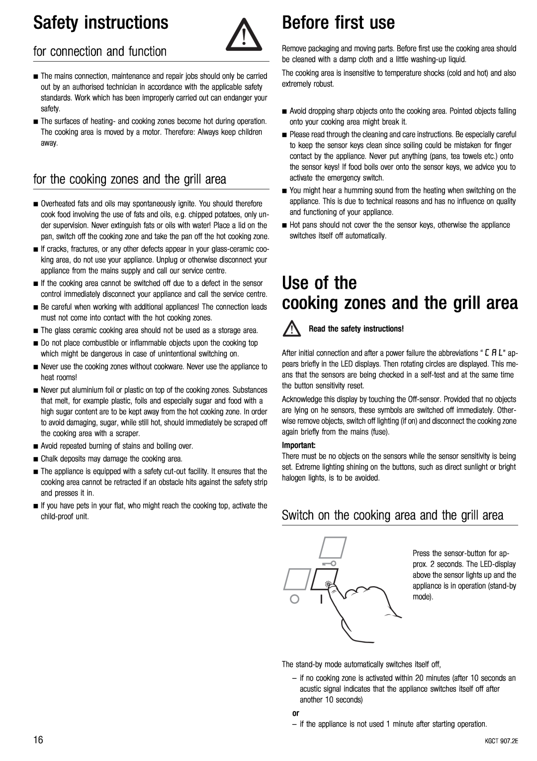 Kuppersbusch USA KGCT 907.2E Safety instructions, Before first use, Use of the, for connection and function 