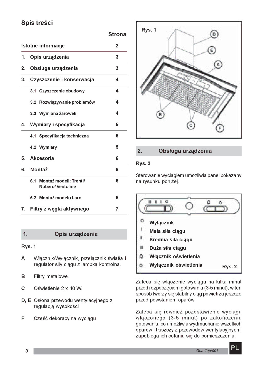 Kuppersbusch USA Kitchen Hoods manual Strona, Opis urządzenia, Obsługa urządzenia 