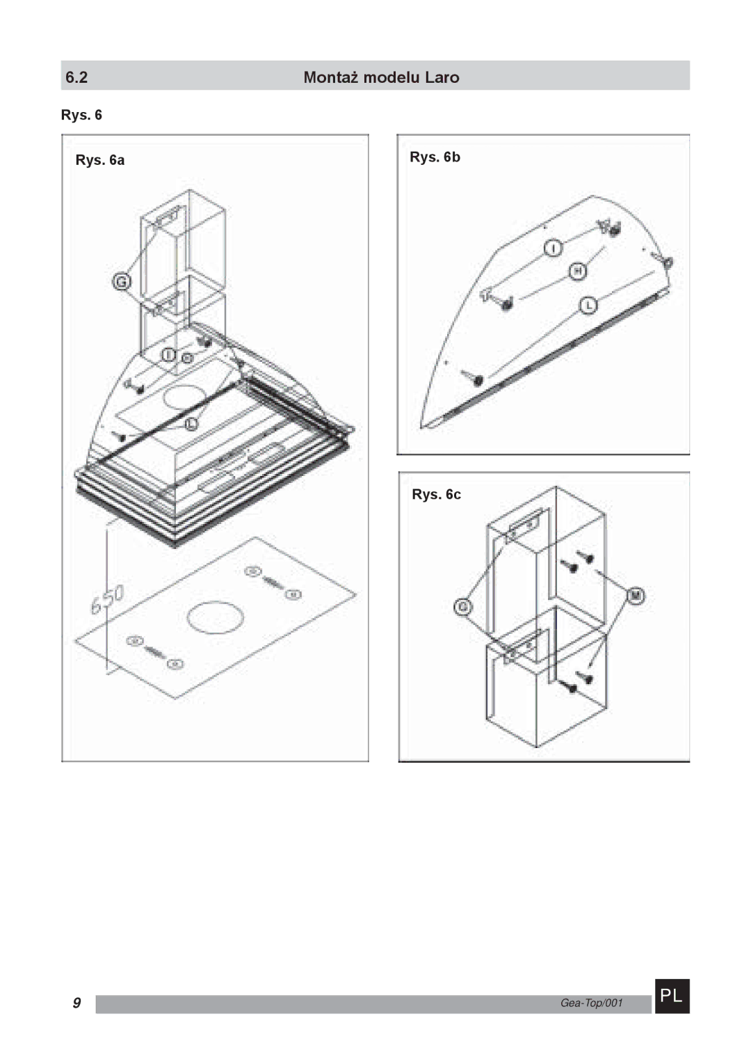 Kuppersbusch USA Kitchen Hoods manual Montaż modelu Laro 