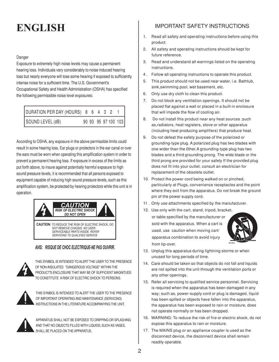 Kustom 12 Gauge owner manual English, Sound Level dB 