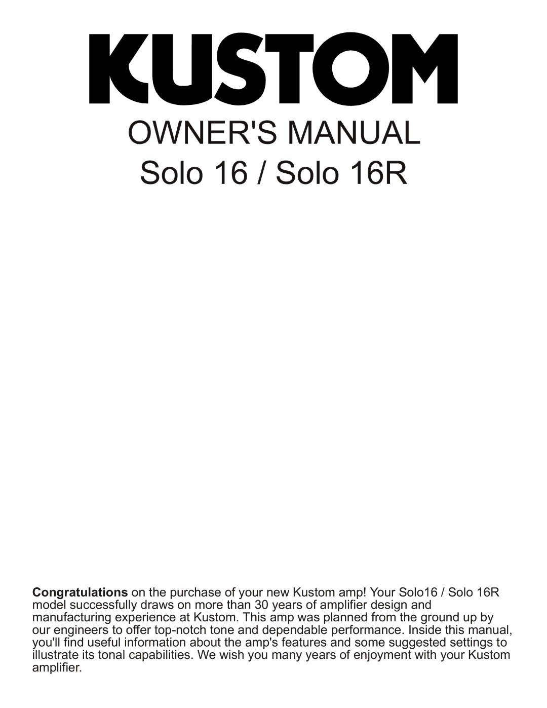 Kustom owner manual Solo 16 / Solo 16R 