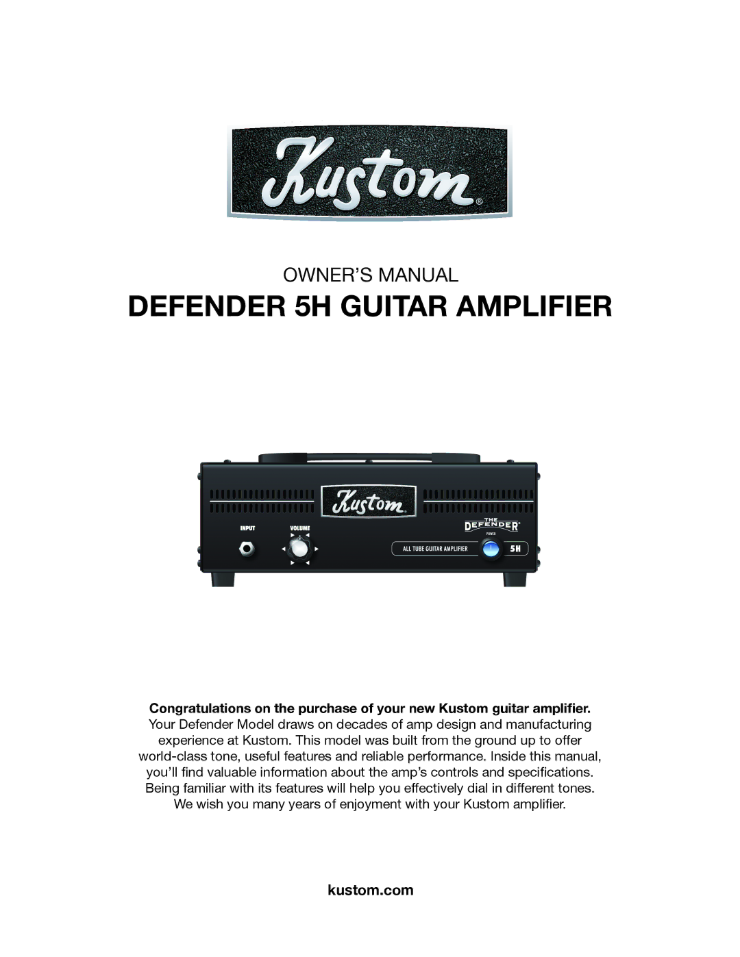 Kustom owner manual Defender 5H Guitar Amplifier 