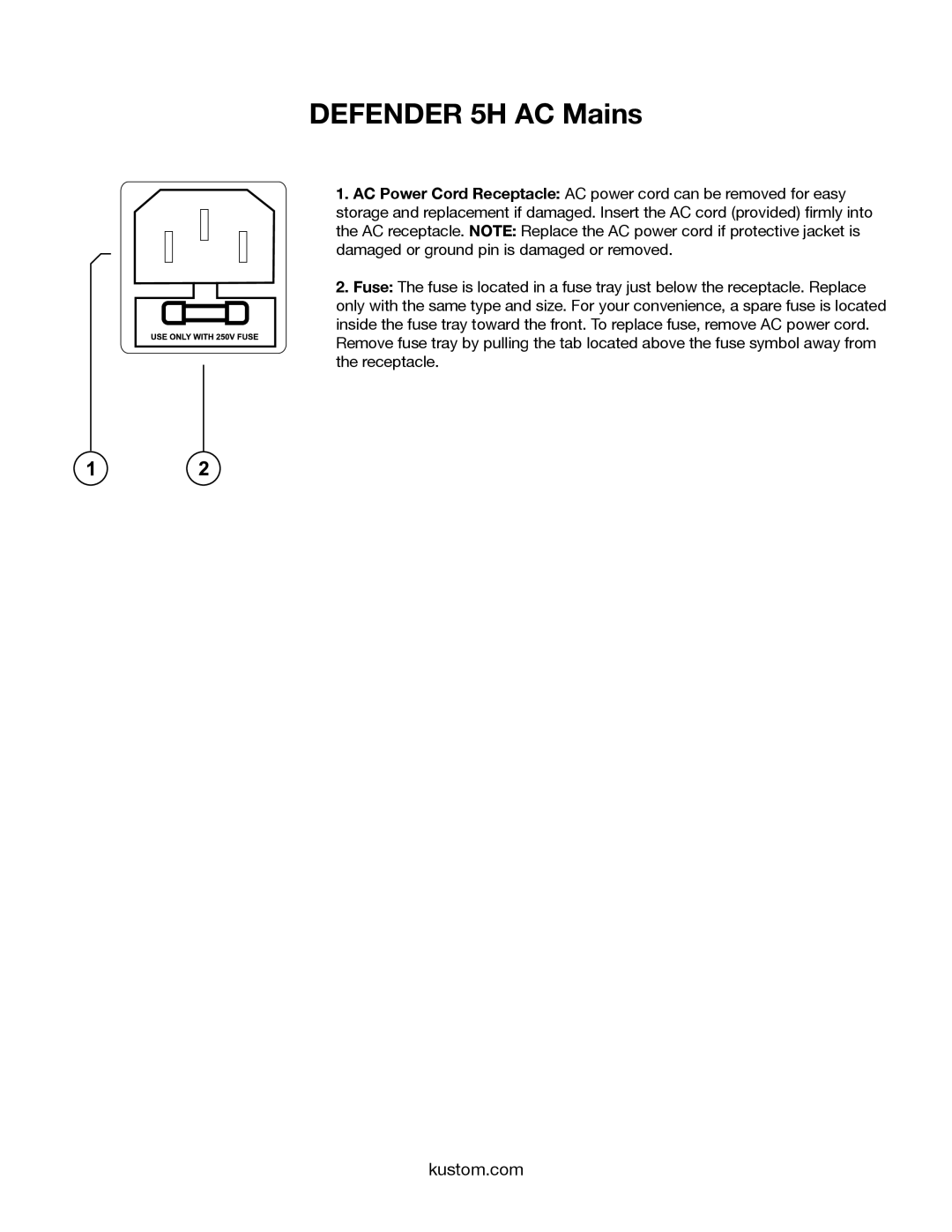 Kustom owner manual Defender 5H AC Mains 