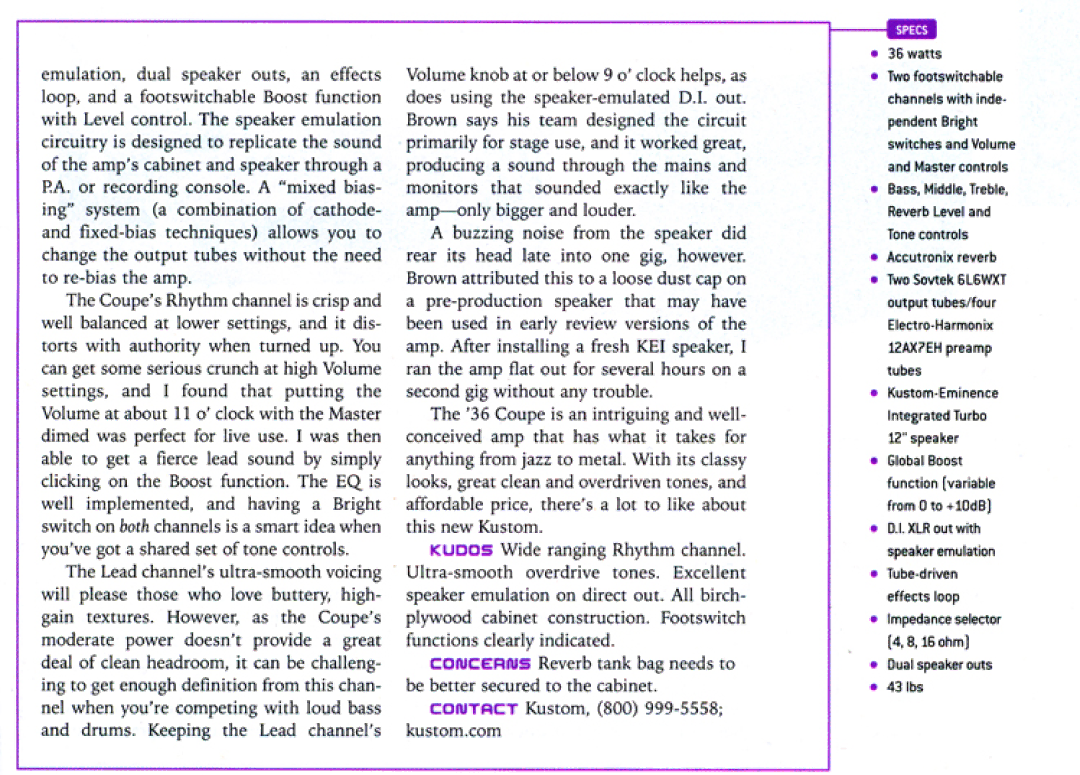 Kustom Amplifier/Speaker manual 