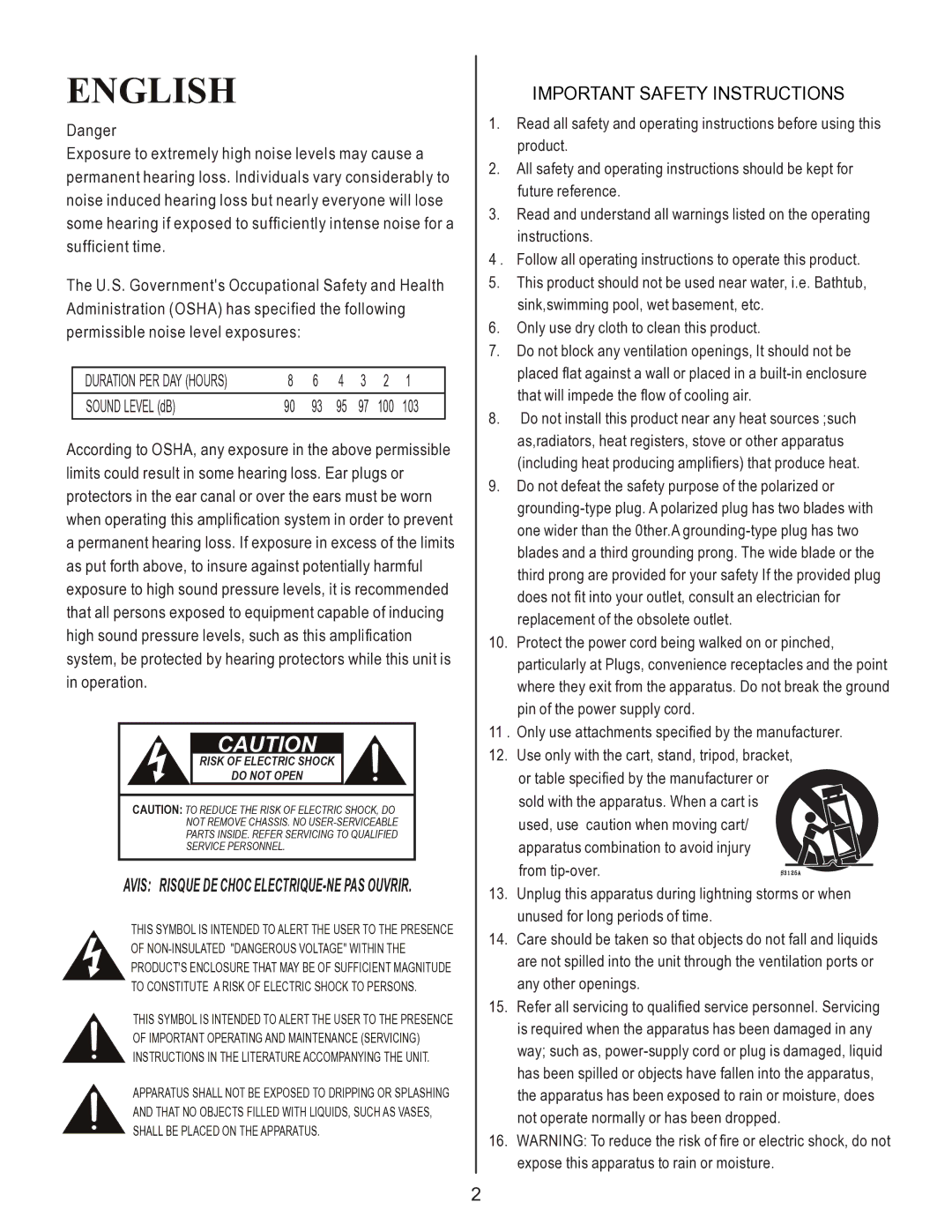 Kustom AP12P owner manual English, Risk of Electric Shock Do not Open 