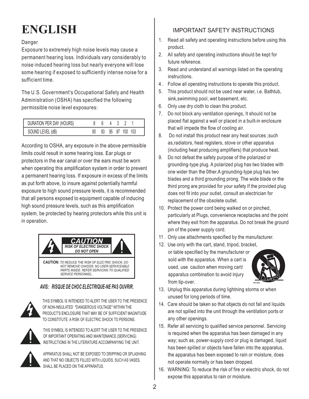 Kustom Ardent 12 owner manual English, Risk of Electric Shock Do not Open 