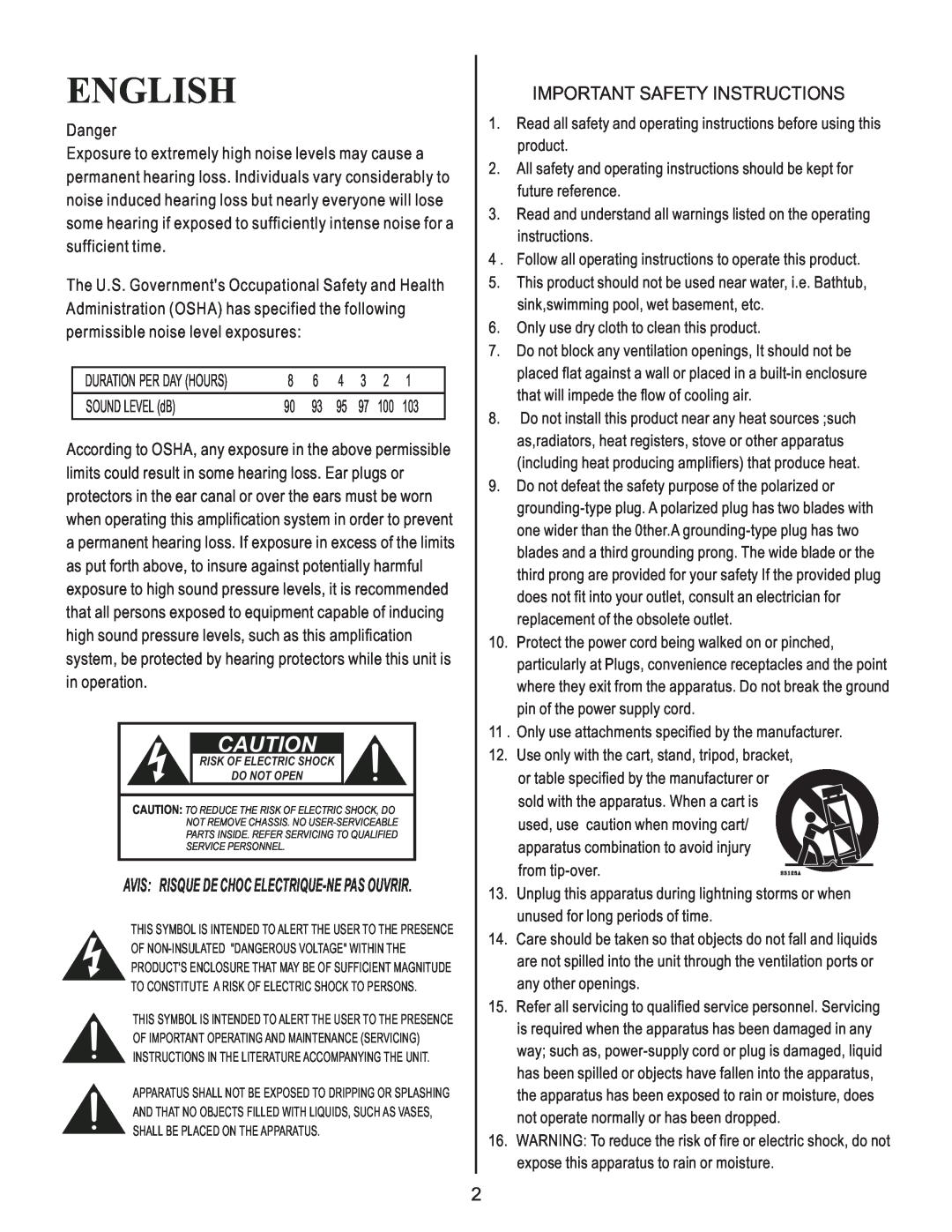 Kustom Ardent 18S owner manual English, Important Safety Instructions 