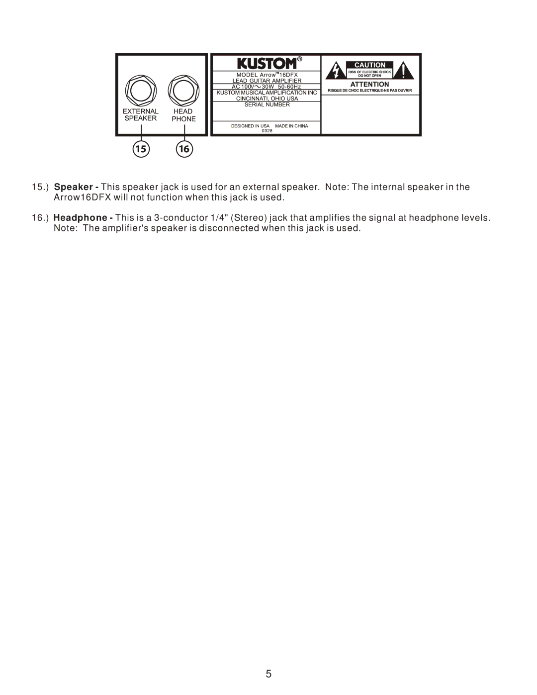 Kustom Arrow 16DFX owner manual 