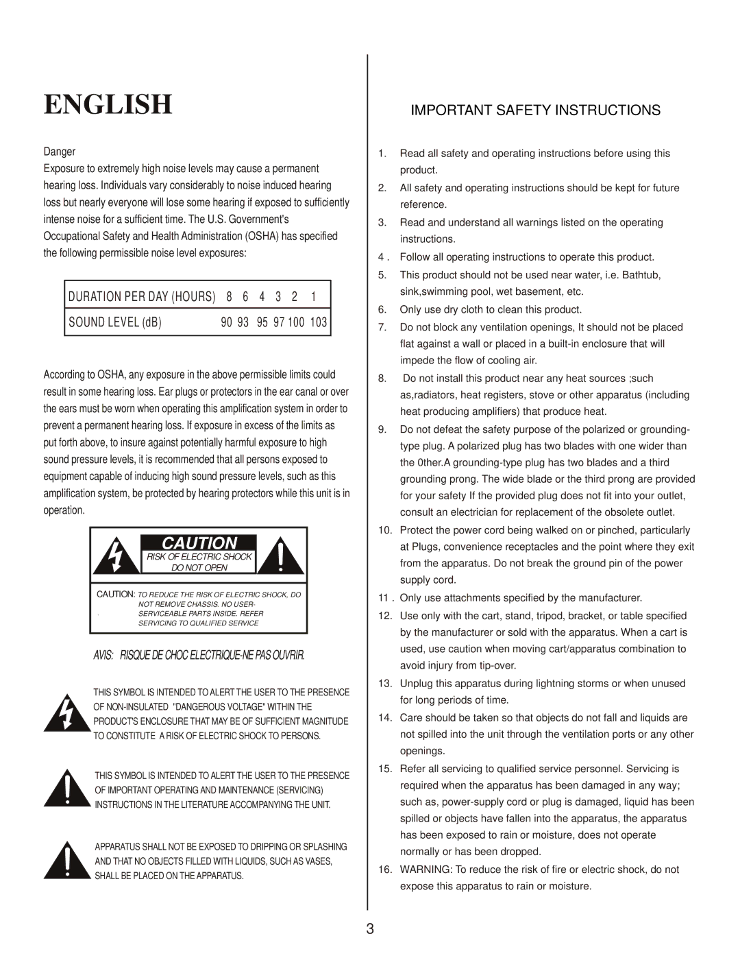 Kustom Arrow 16R owner manual English, Sound Level dB 