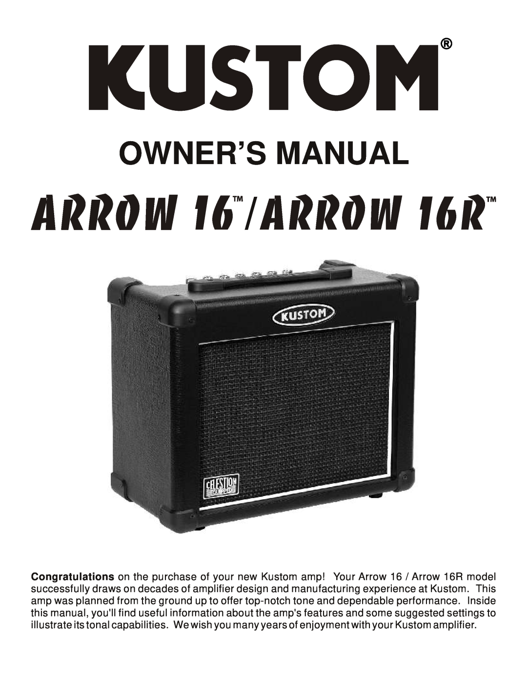 Kustom Arrow 16R owner manual 
