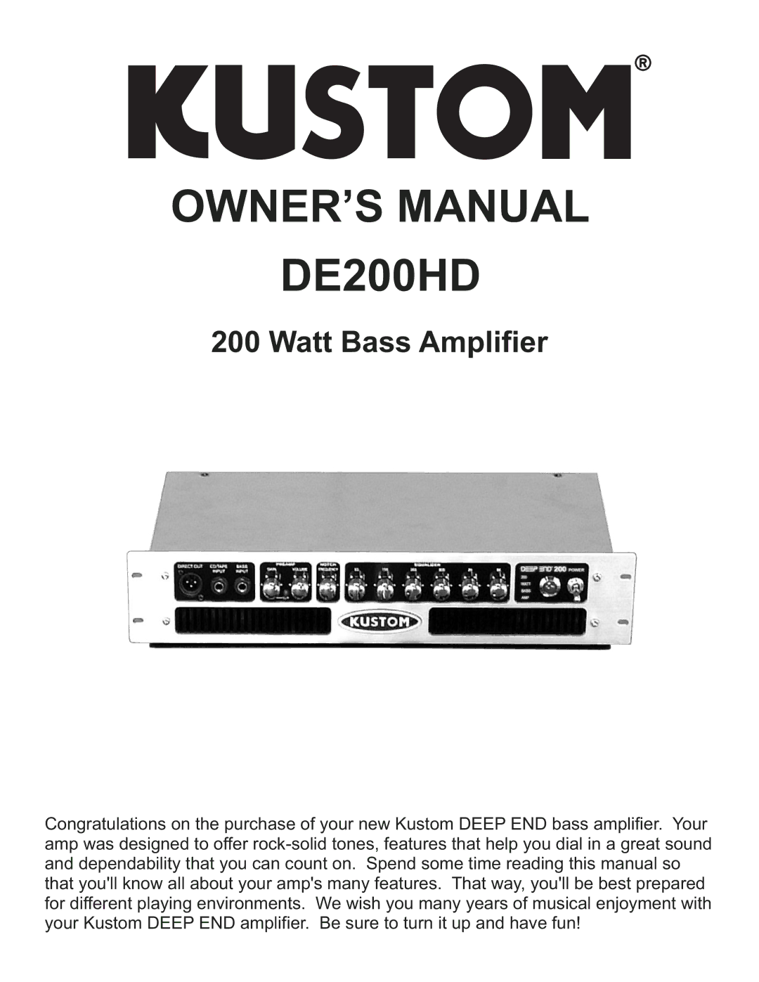 Kustom DE200HD owner manual 