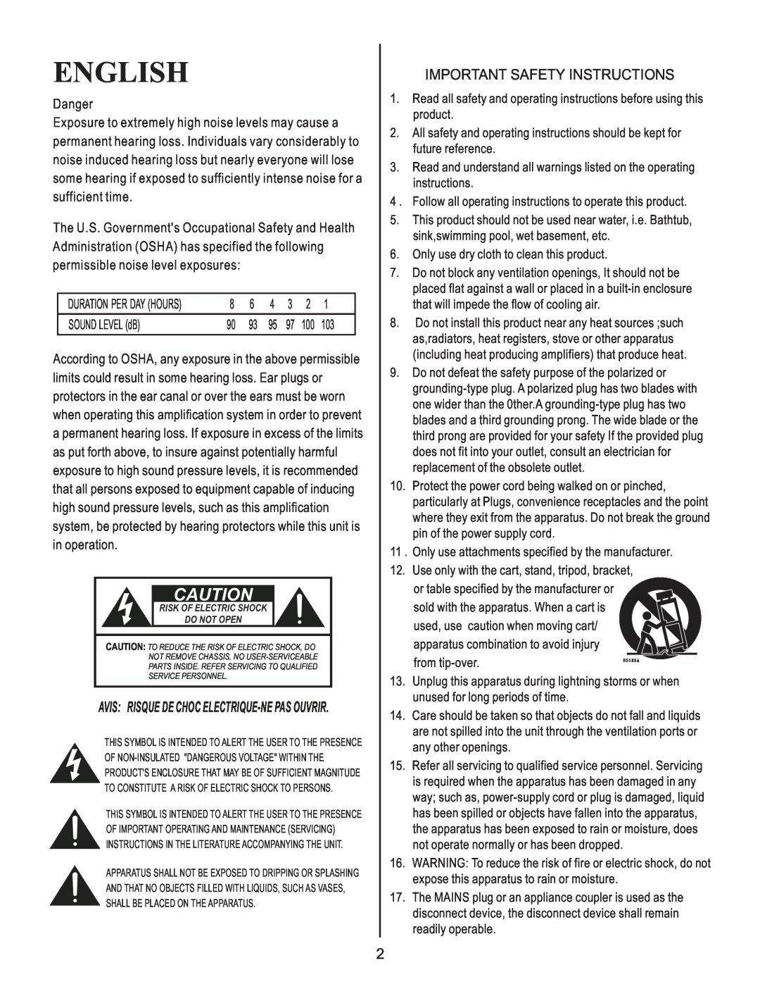 Kustom DE200HD owner manual English, Important Safety Instructions 
