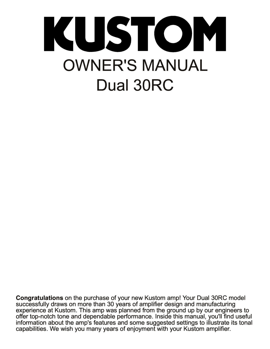 Kustom Dual 30 RC owner manual Dual 30RC 