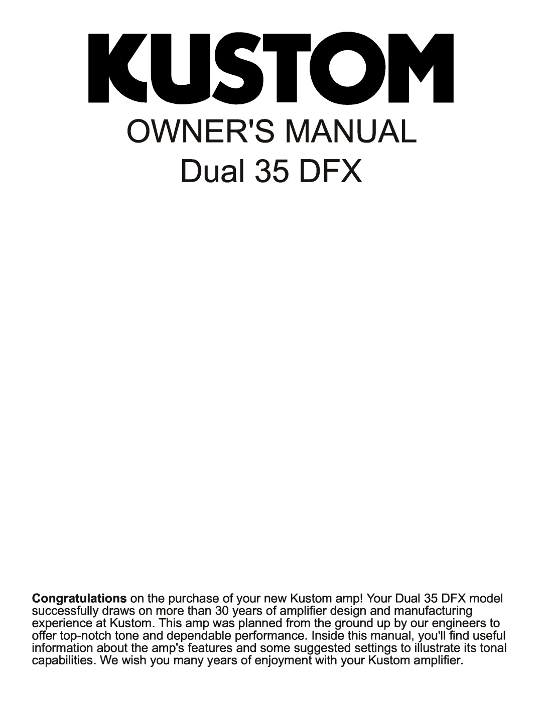 Kustom Dual 35 DFX owner manual 