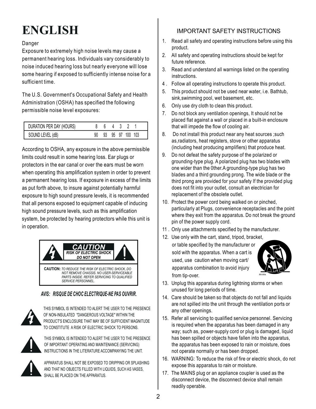 Kustom GROOVE 600TM owner manual English, Important Safety Instructions 