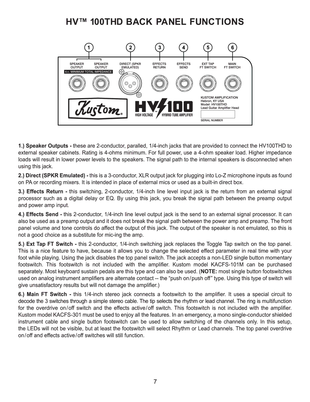 Kustom HV 100THD owner manual 