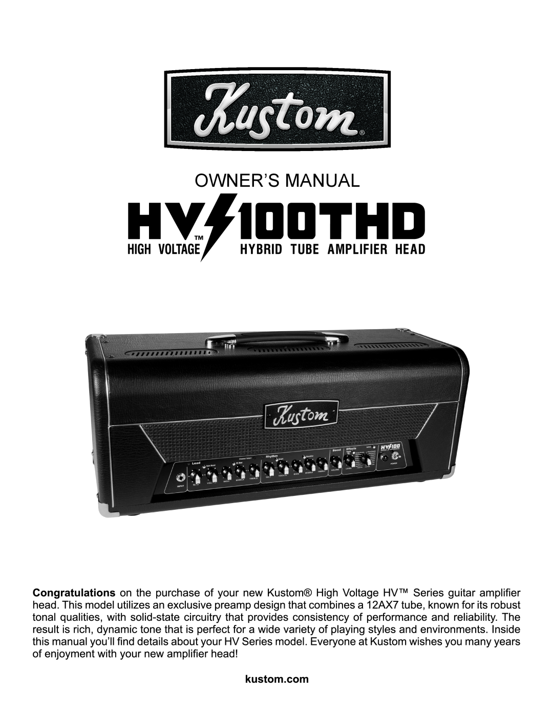 Kustom HV 100THD owner manual Owner’S Manual 
