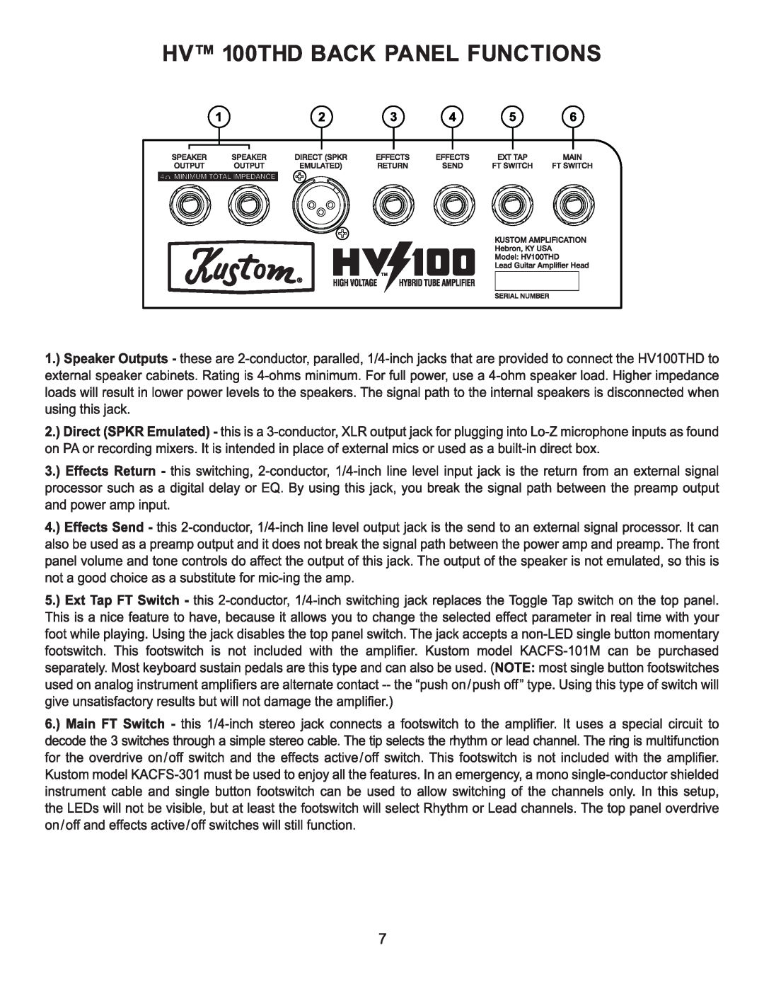 Kustom HV 100THD owner manual 