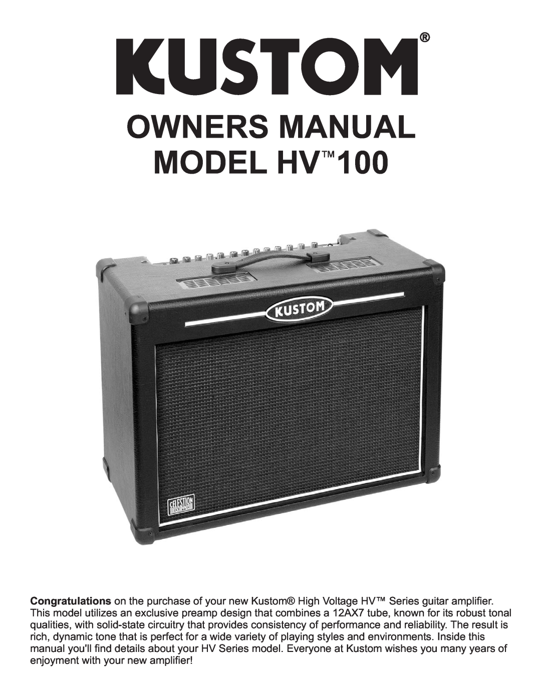 Kustom HV 100TM owner manual 
