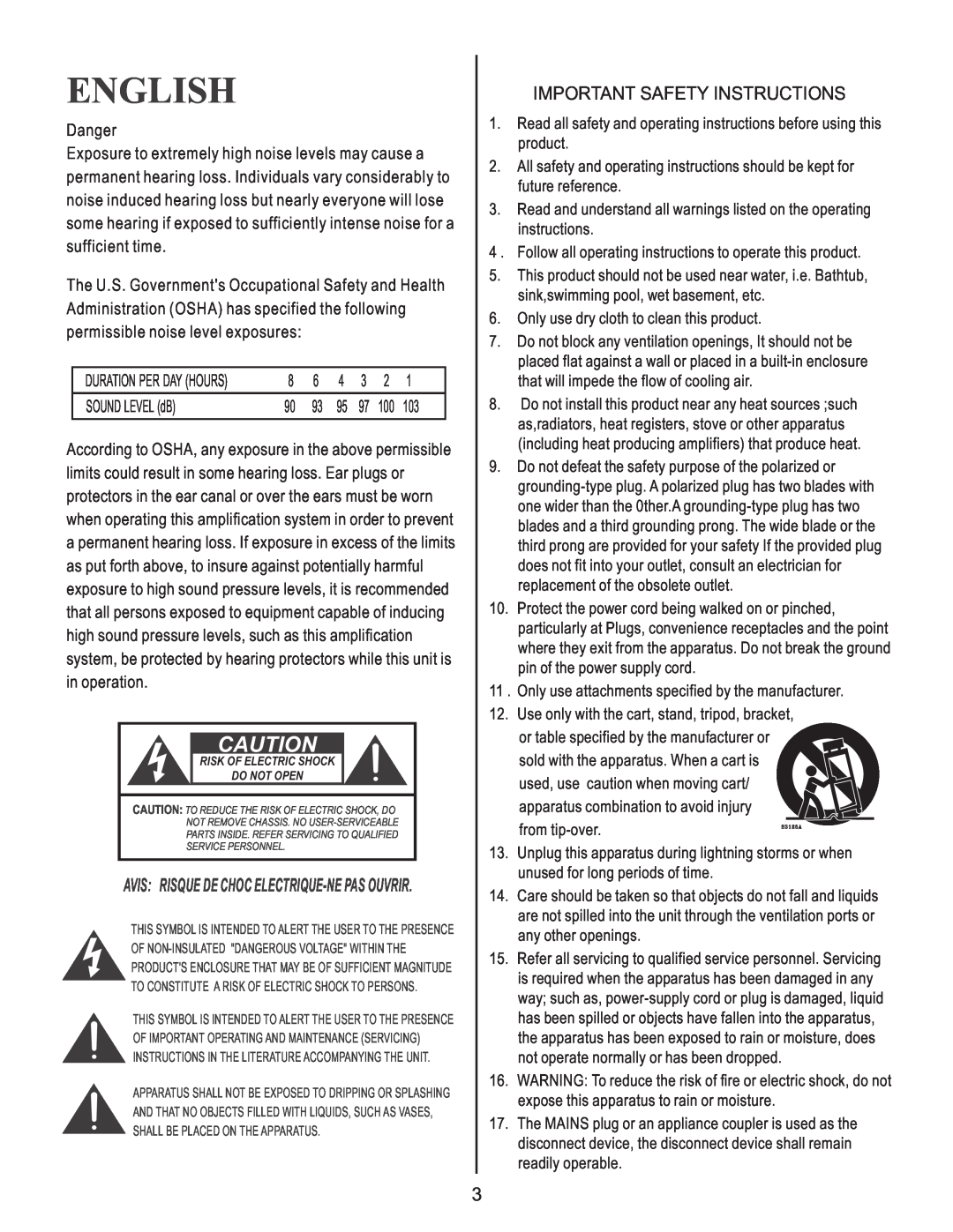 Kustom HV 100TM owner manual English, Important Safety Instructions 