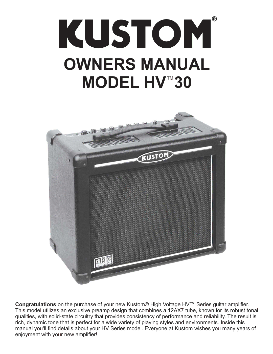 Kustom HV 30 owner manual Model HV30 