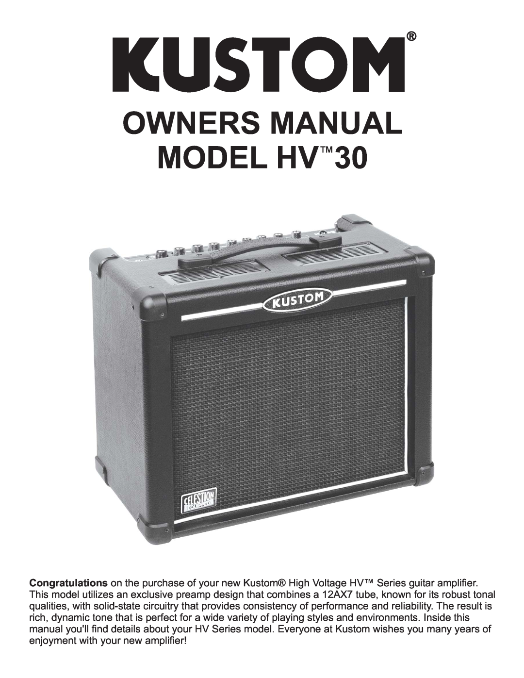 Kustom HV 30 owner manual 