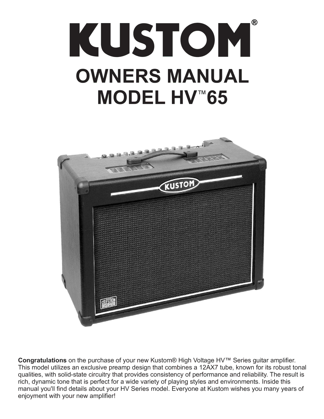 Kustom owner manual Model HV65 