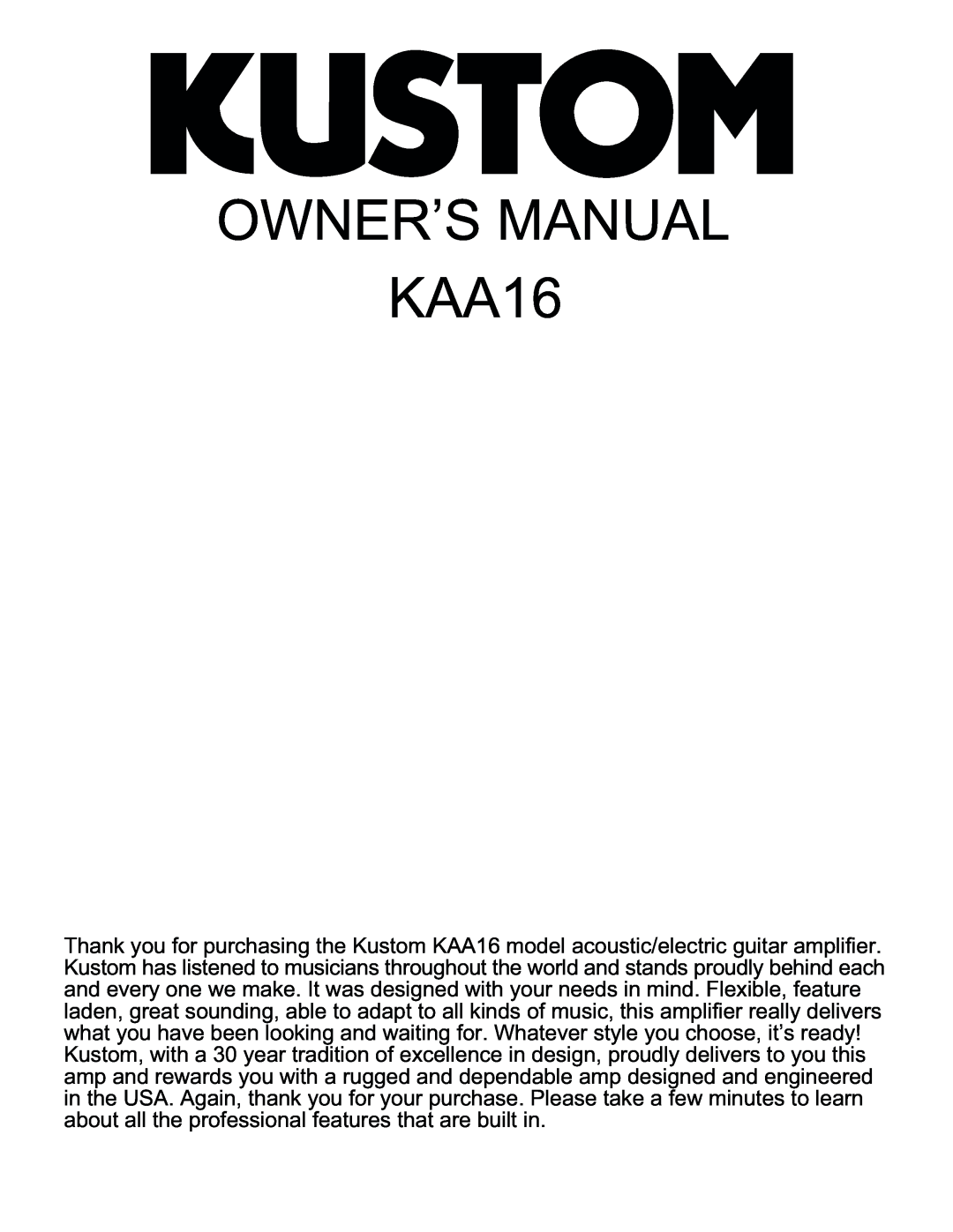 Kustom KAA16 manual 