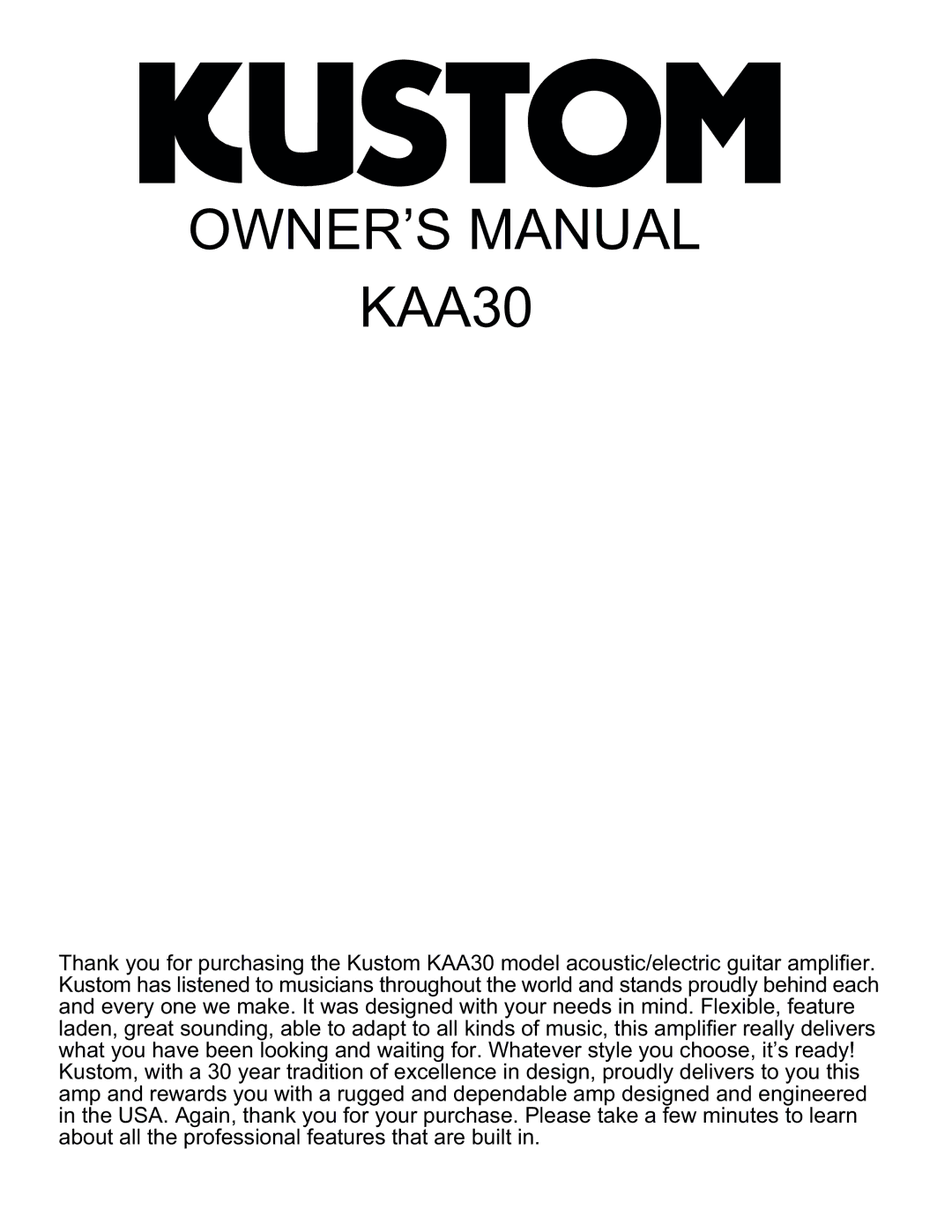 Kustom KAA30 manual 