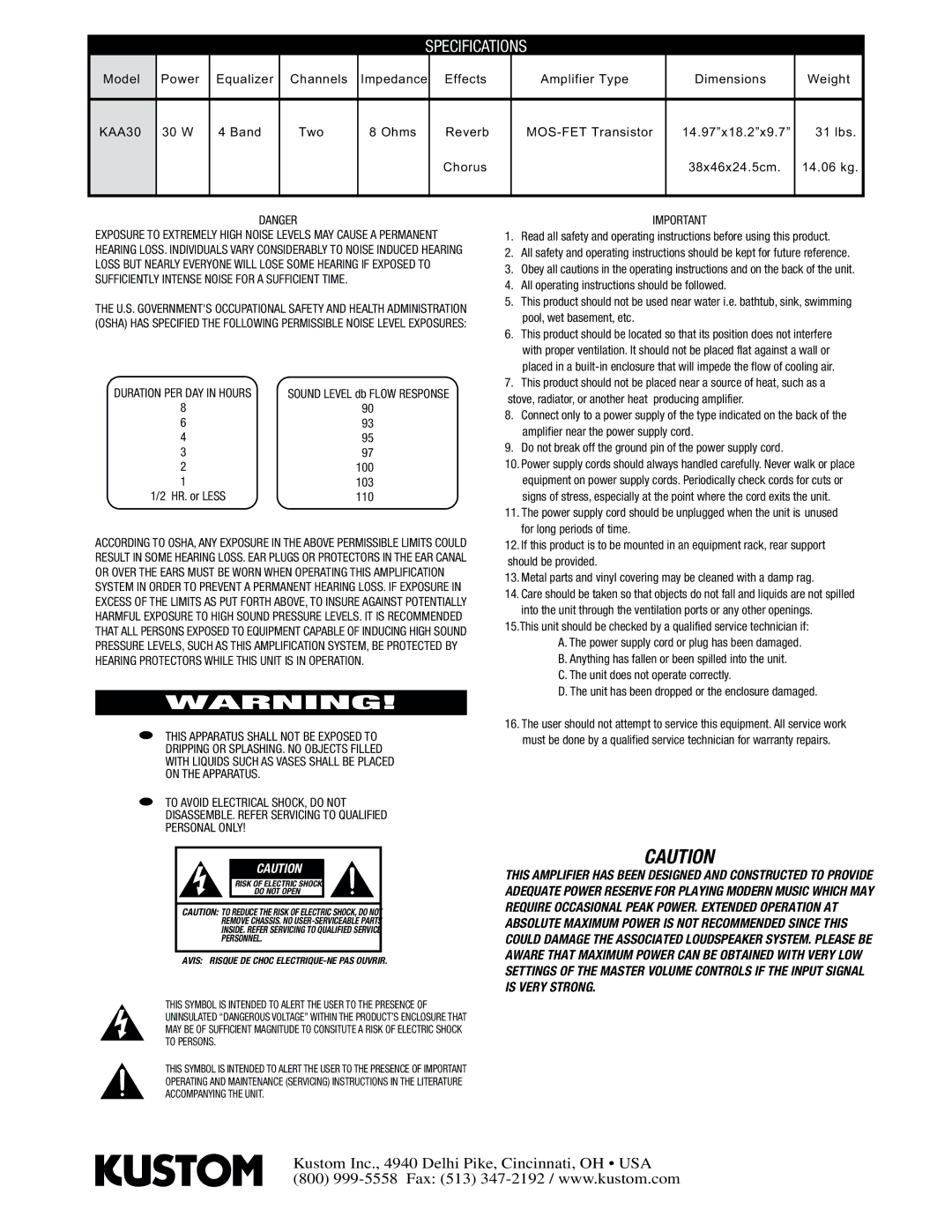 Kustom KAA30 manual 