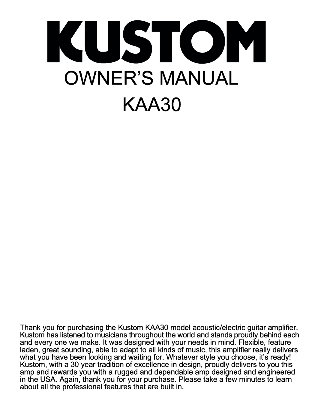 Kustom KAA30 manual 
