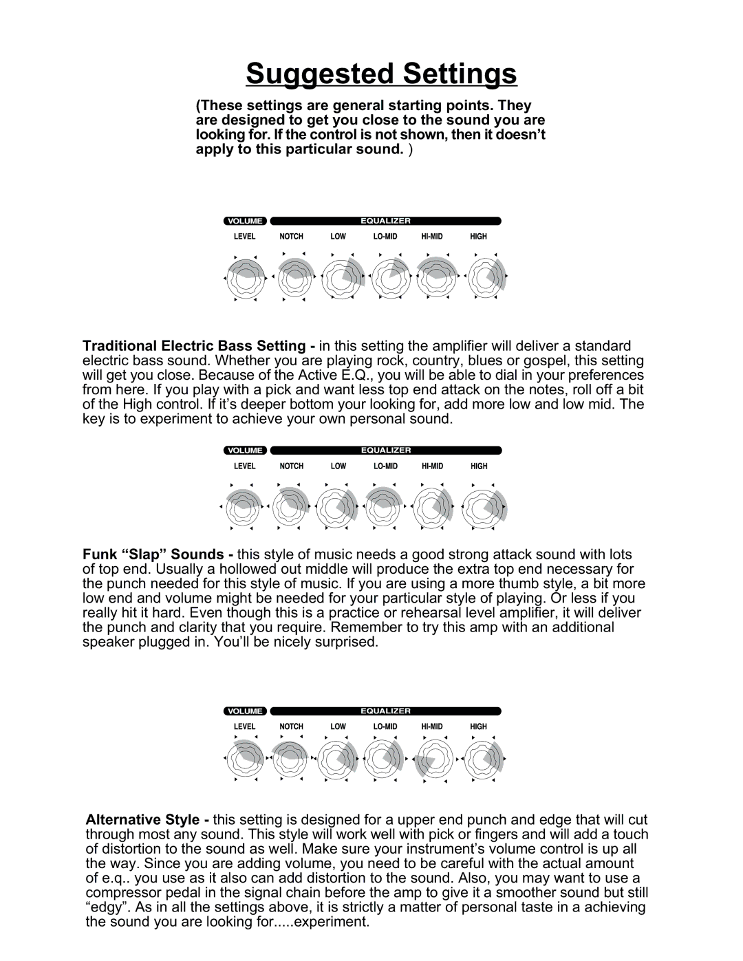 Kustom KBA 30X manual Suggested Settings 