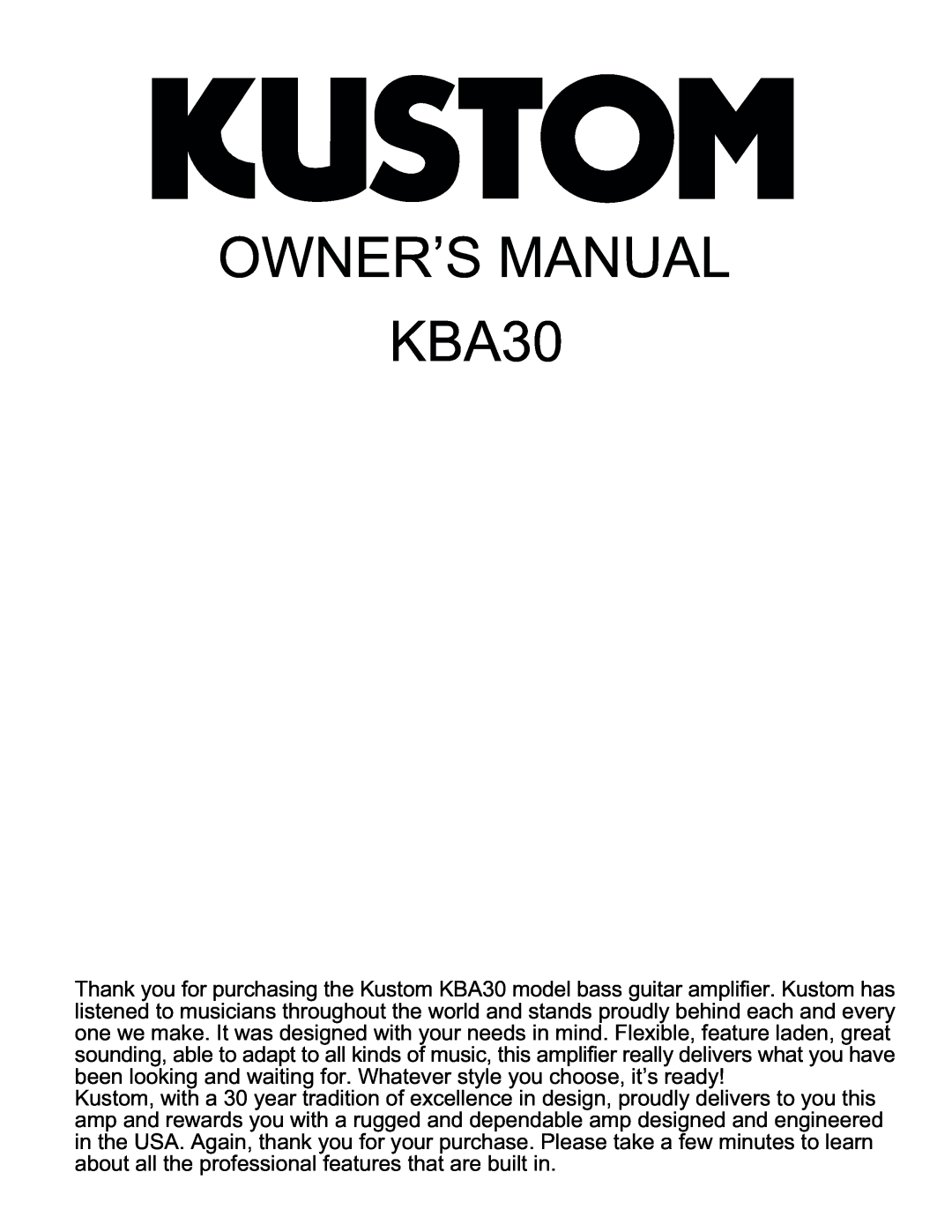 Kustom KBA 30X manual 
