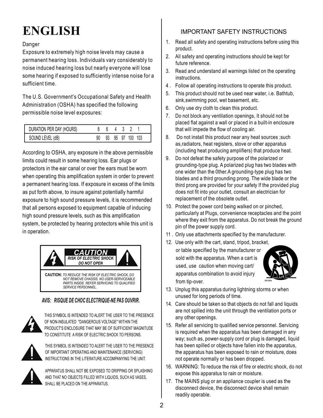 Kustom KBA115C/KBA210C owner manual English, Important Safety Instructions 
