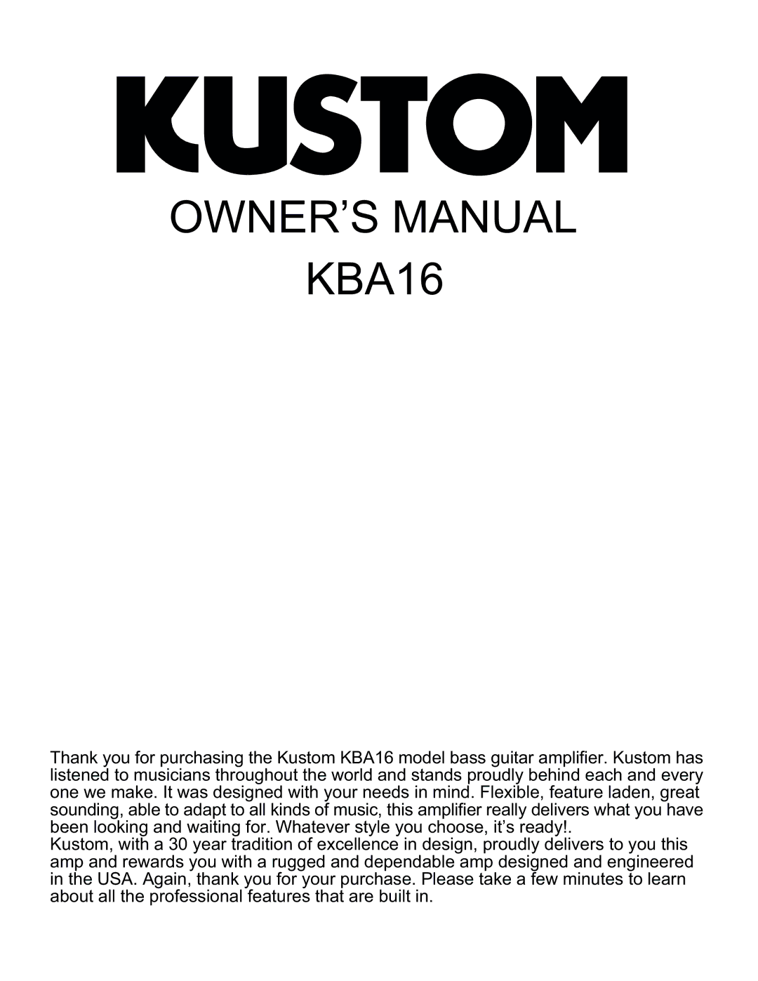 Kustom KBA16 manual 