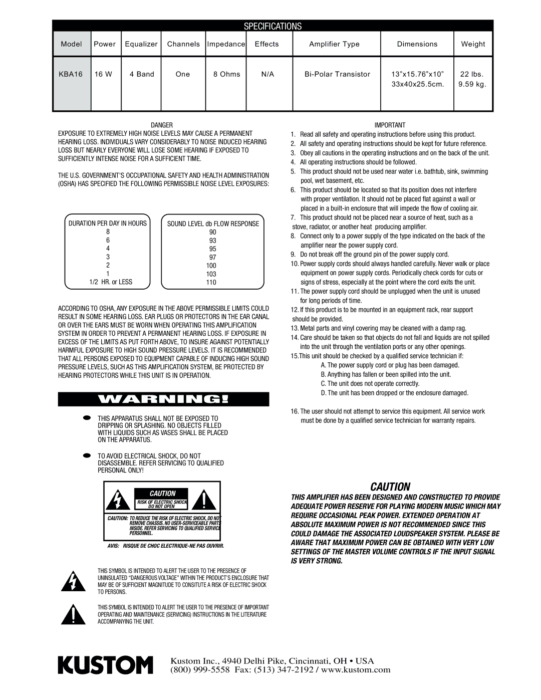 Kustom KBA16 manual 