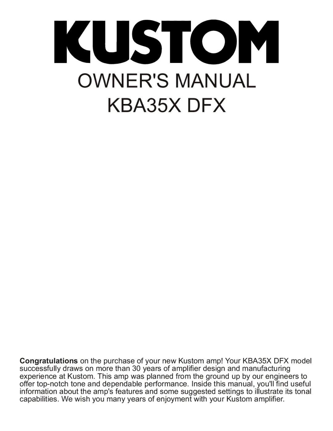 Kustom KBA35XDFX owner manual KBA35X DFX 