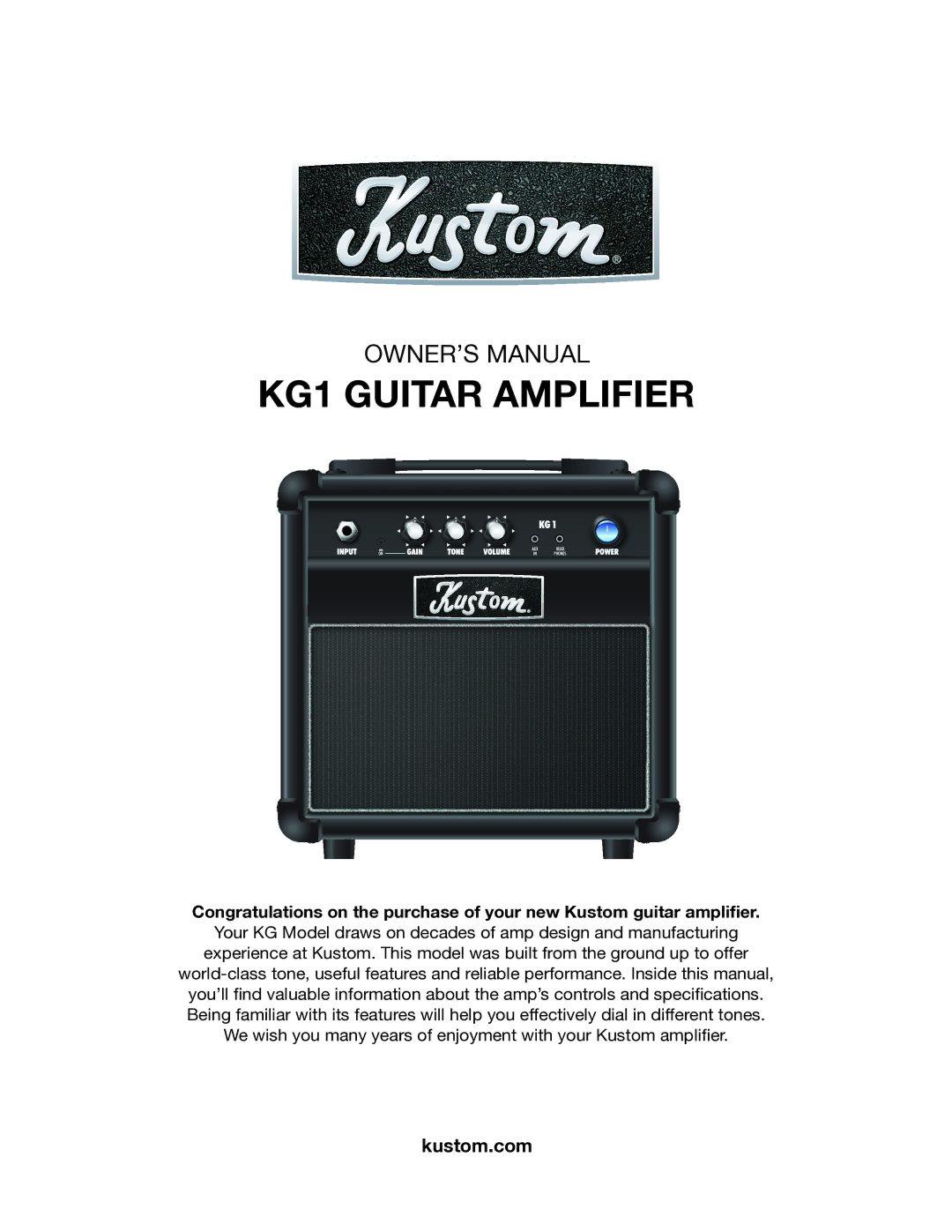 Kustom owner manual KG1 Guitar Amplifier 