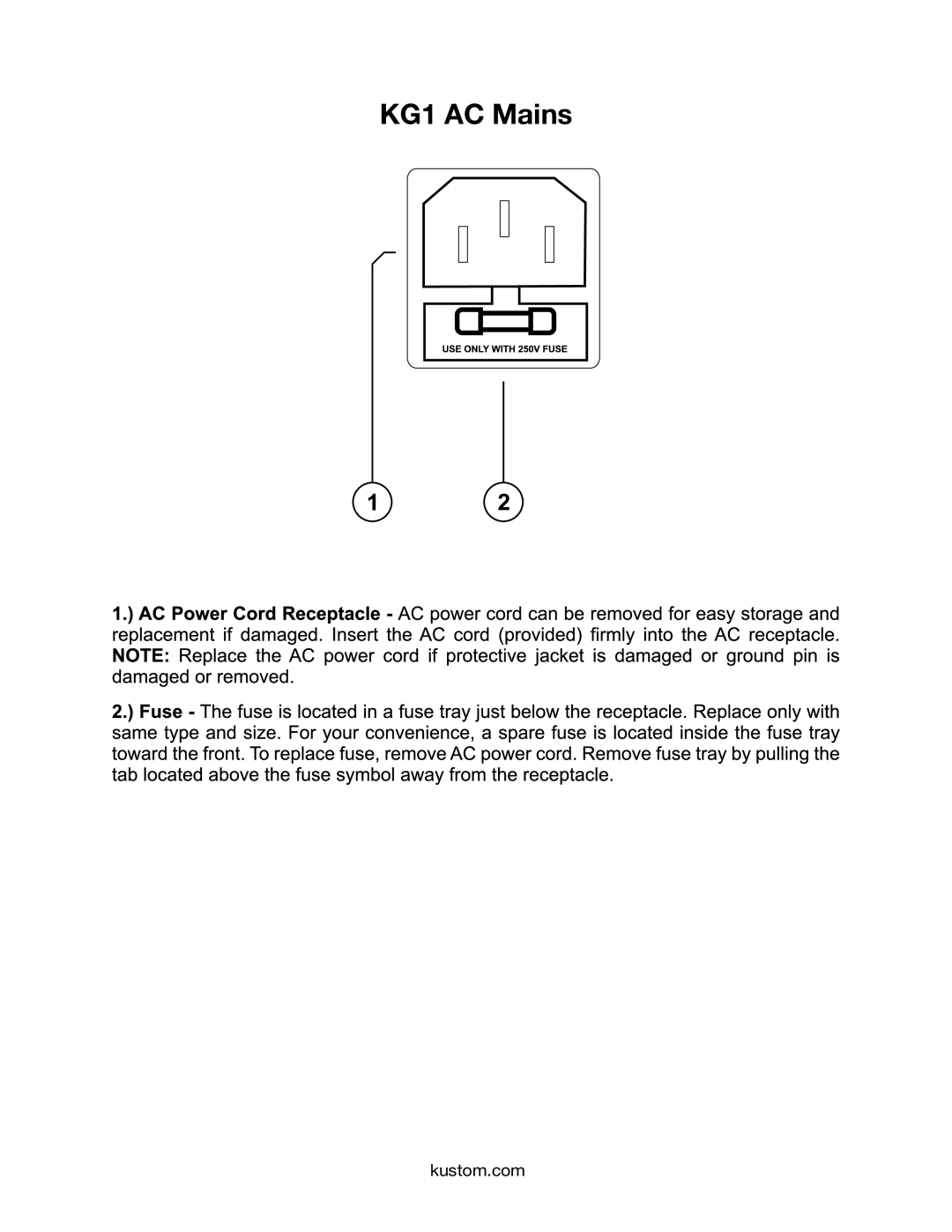 Kustom owner manual KG1 AC Mains 