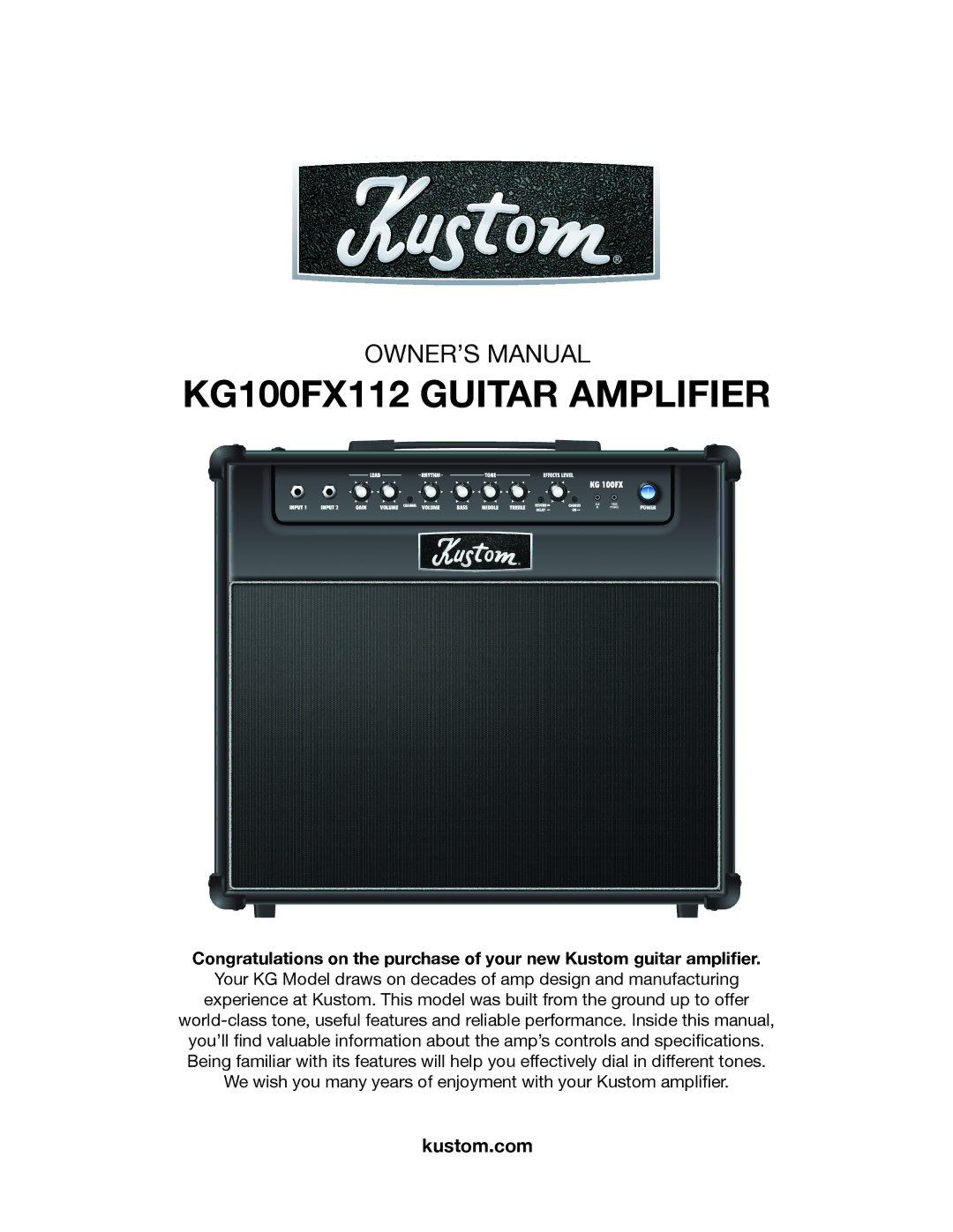 Kustom owner manual KG100FX112 Guitar Amplifier 