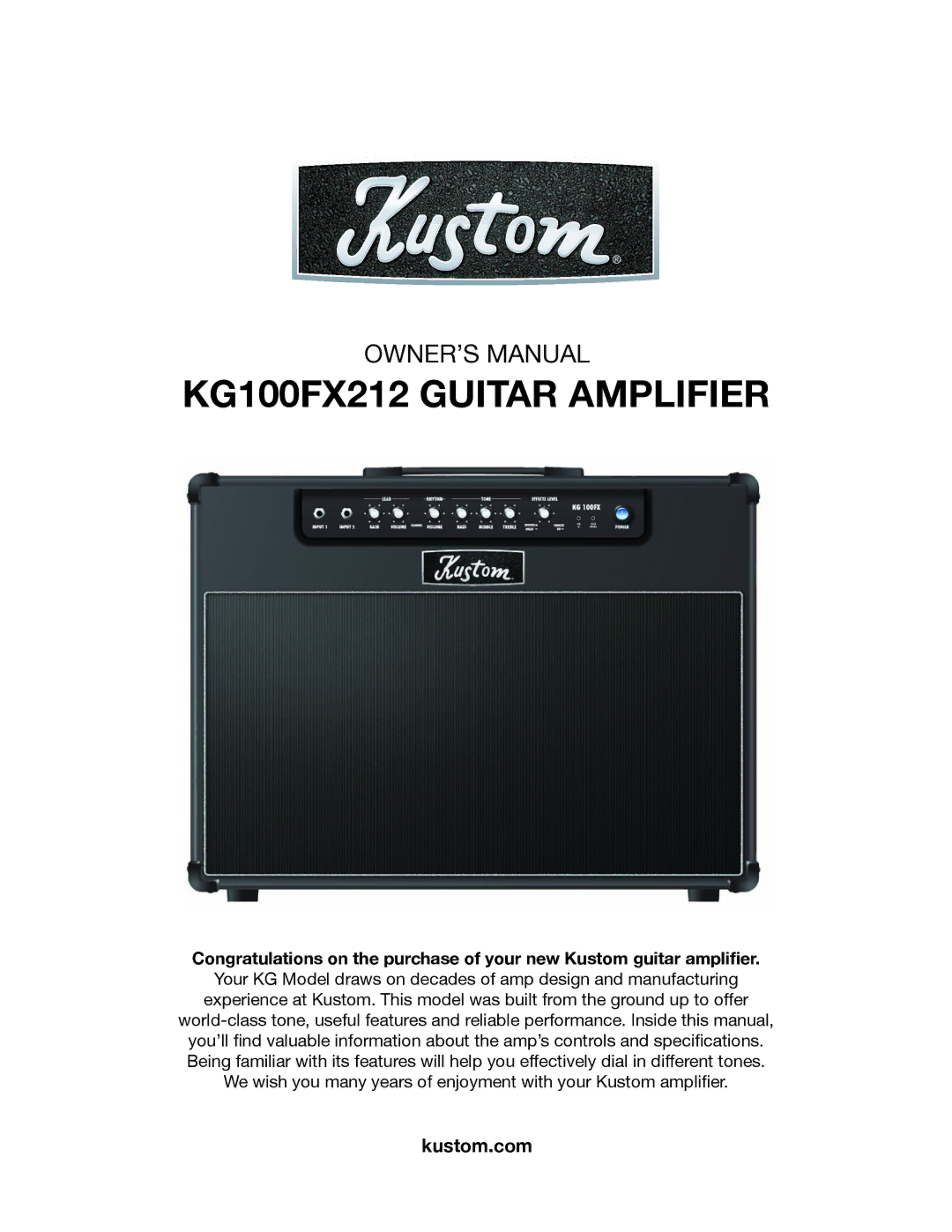 Kustom owner manual KG100FX212 Guitar Amplifier 