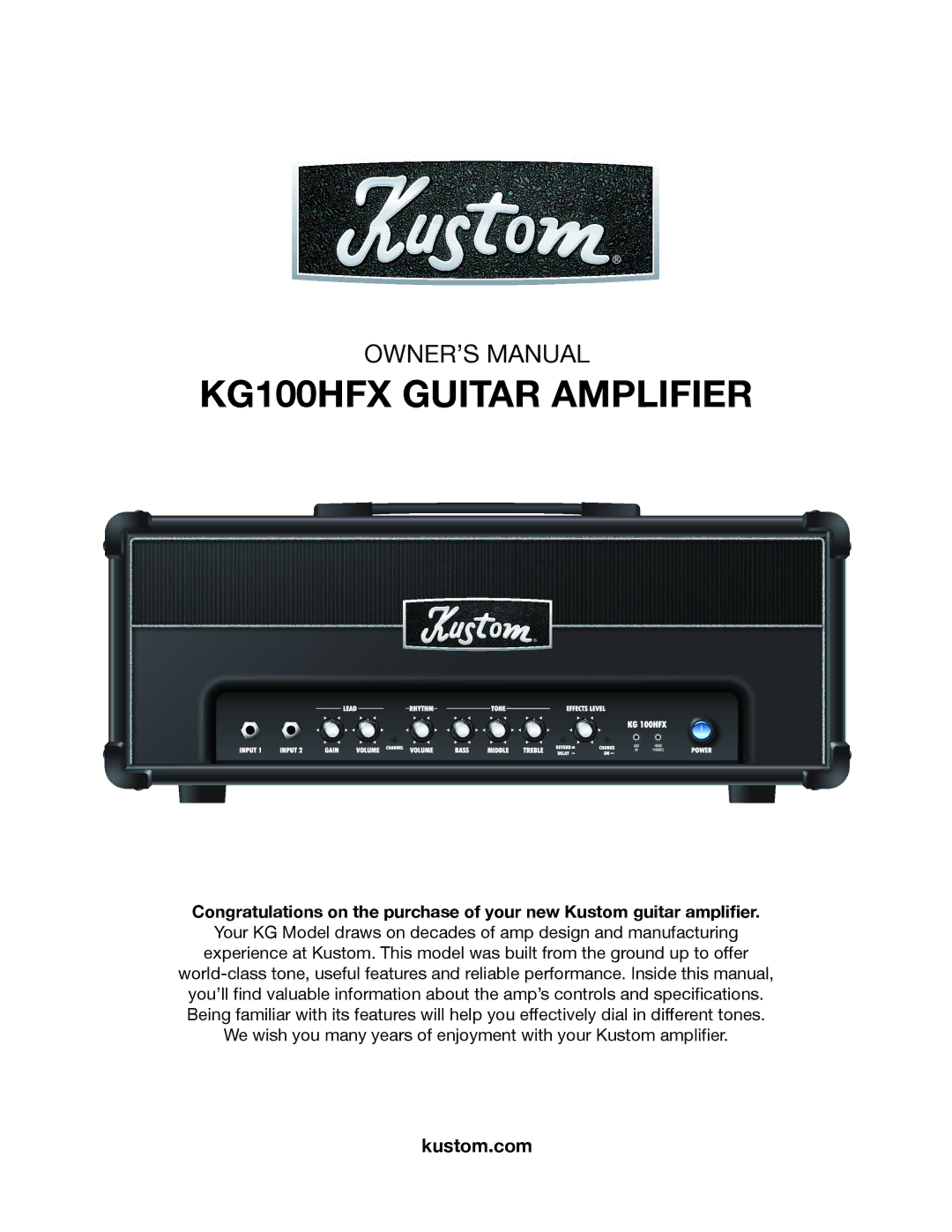 Kustom owner manual KG100HFX Guitar Amplifier 