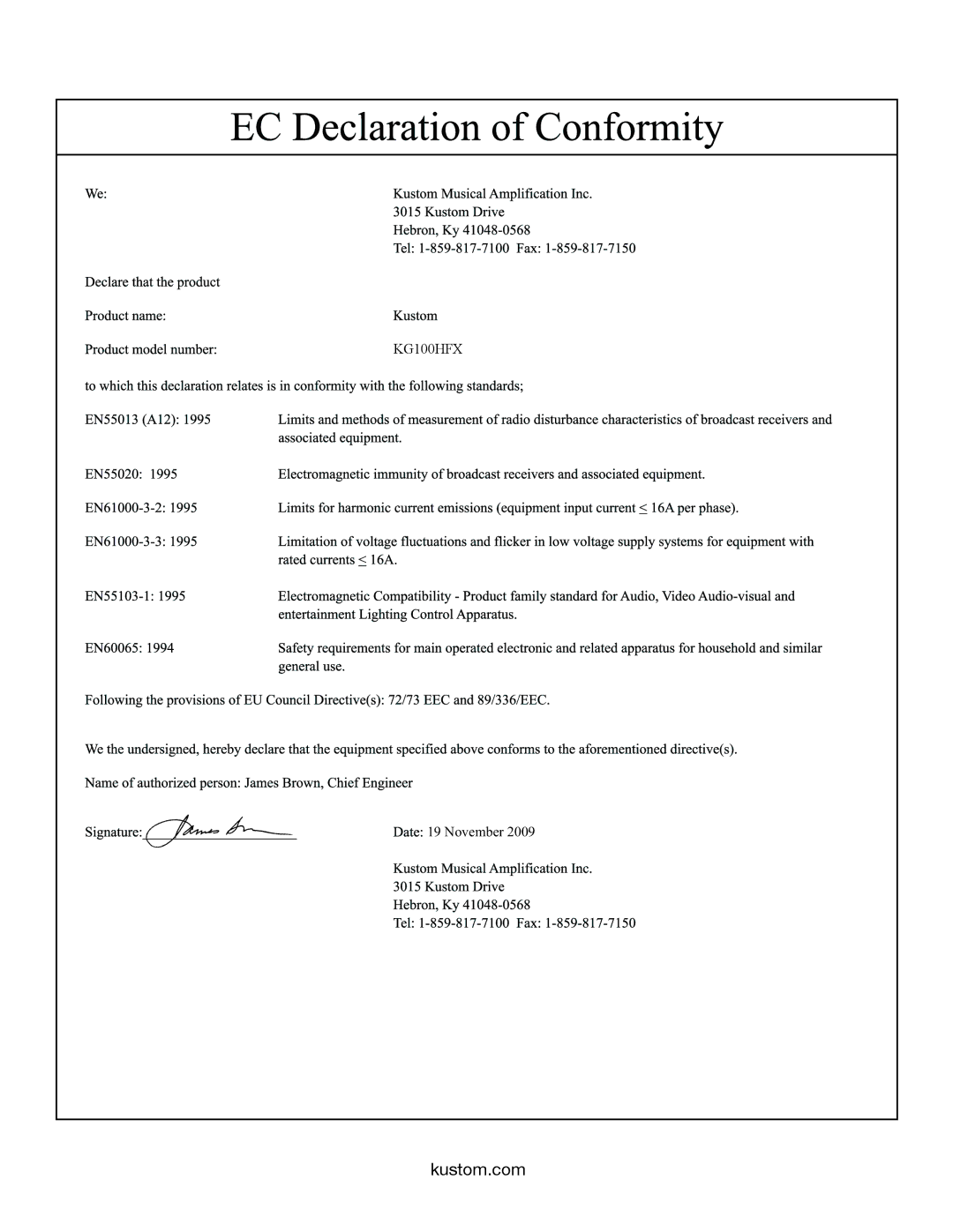 Kustom KG100HFX owner manual 