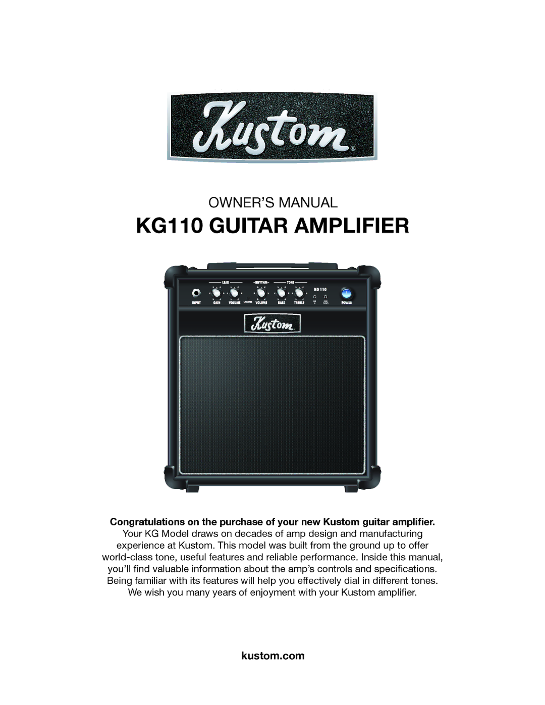 Kustom owner manual KG110 Guitar Amplifier 