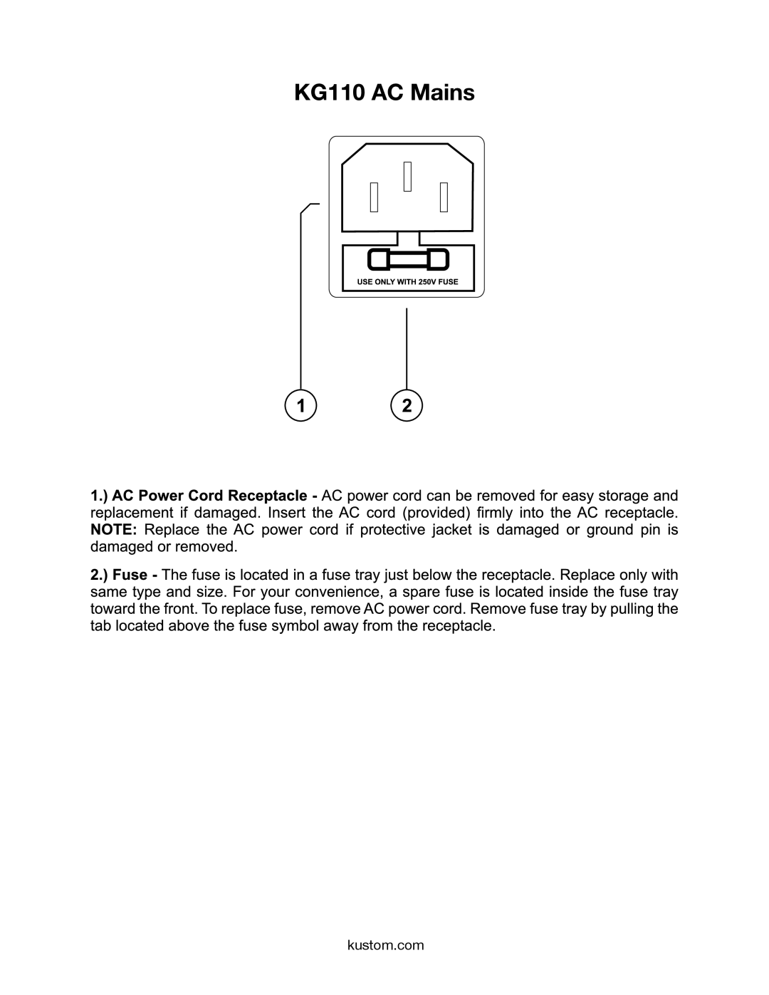 Kustom owner manual KG110 AC Mains 