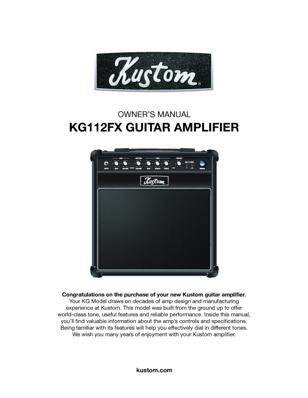 Kustom owner manual KG112FX Guitar Amplifier 