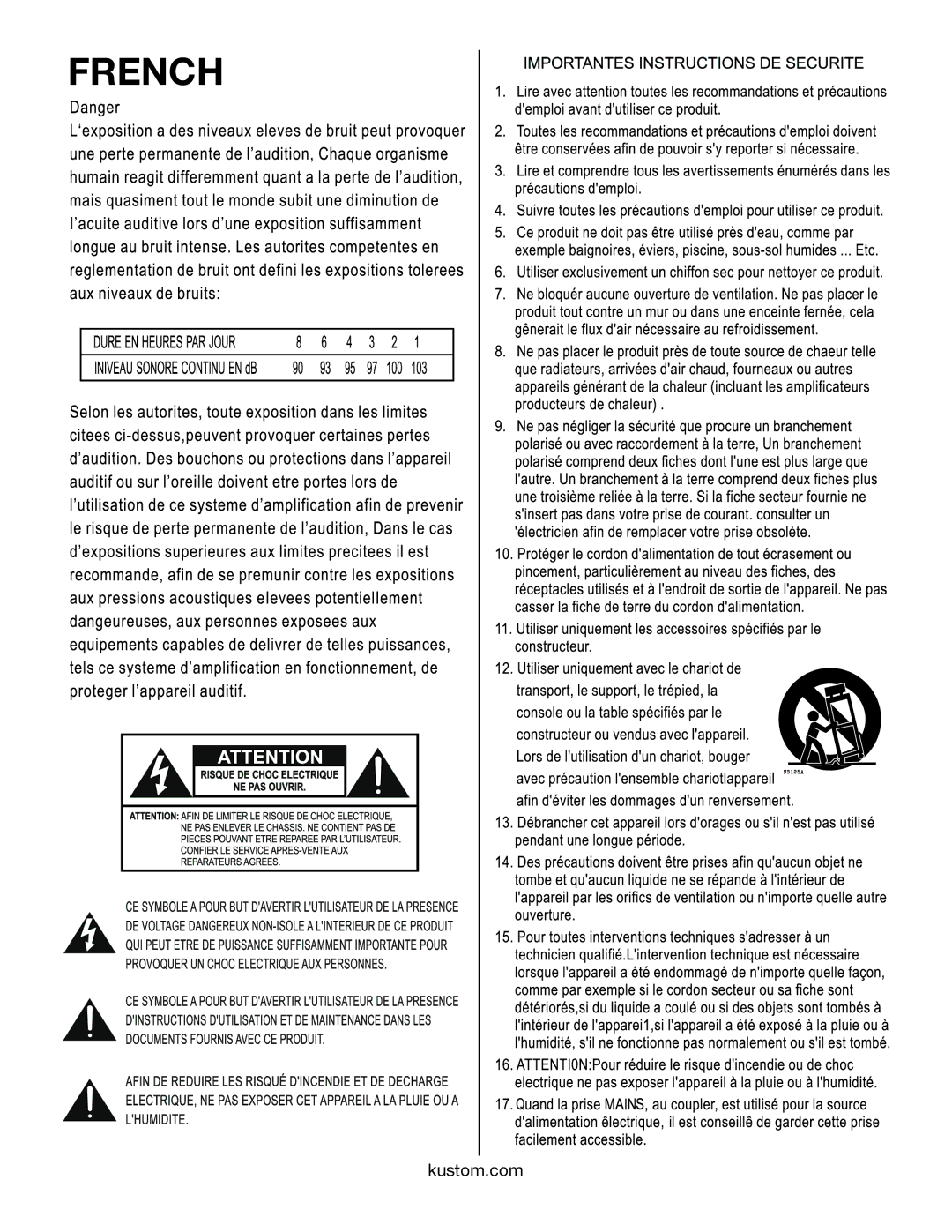 Kustom KG112FX owner manual French 