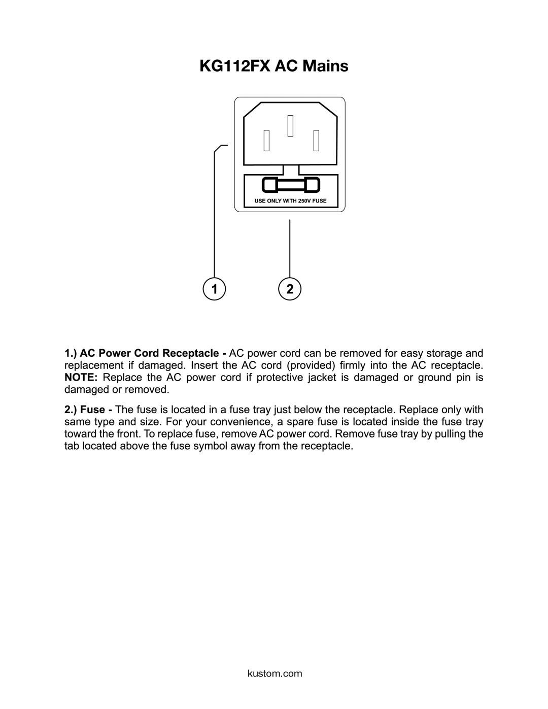 Kustom owner manual KG112FX AC Mains 