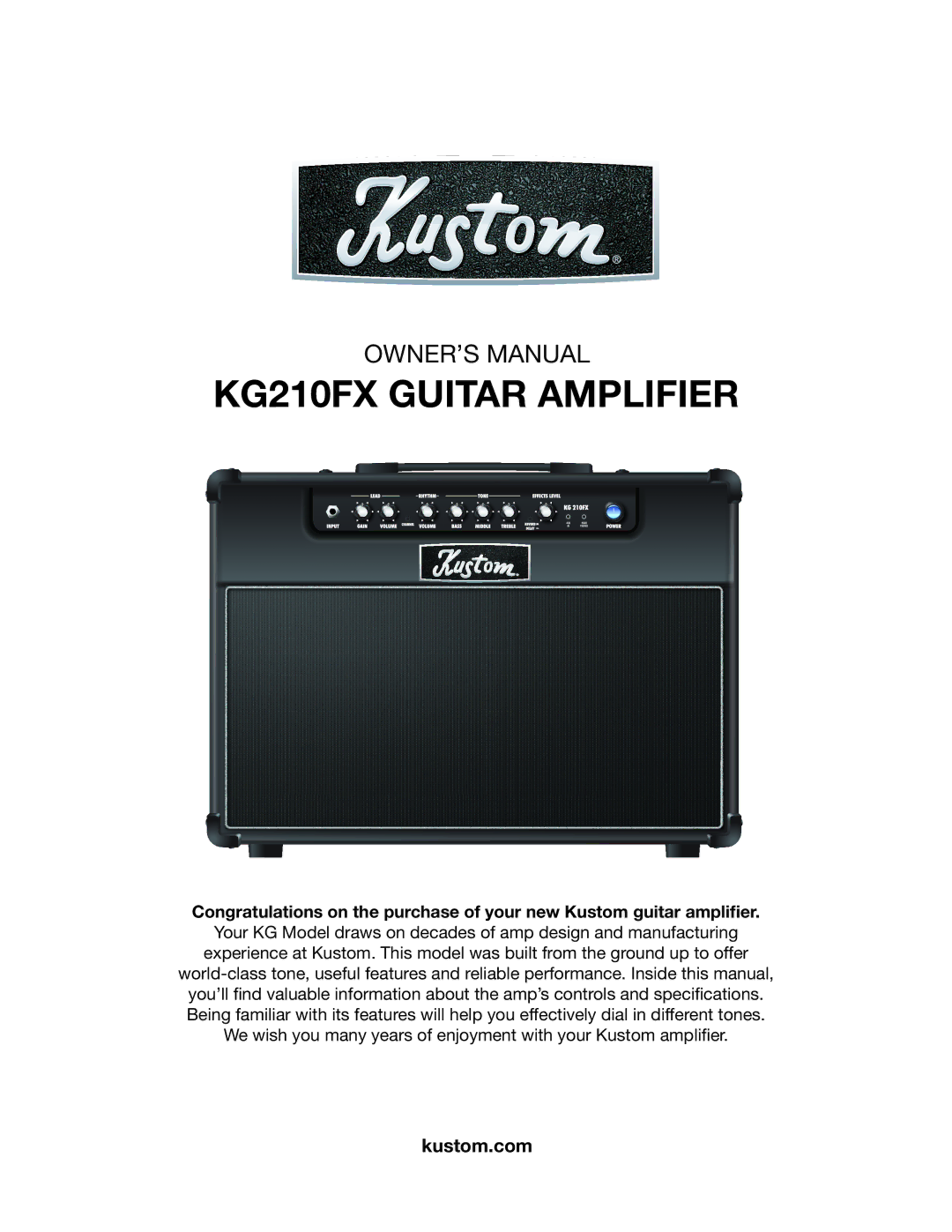 Kustom owner manual KG210FX Guitar Amplifier 