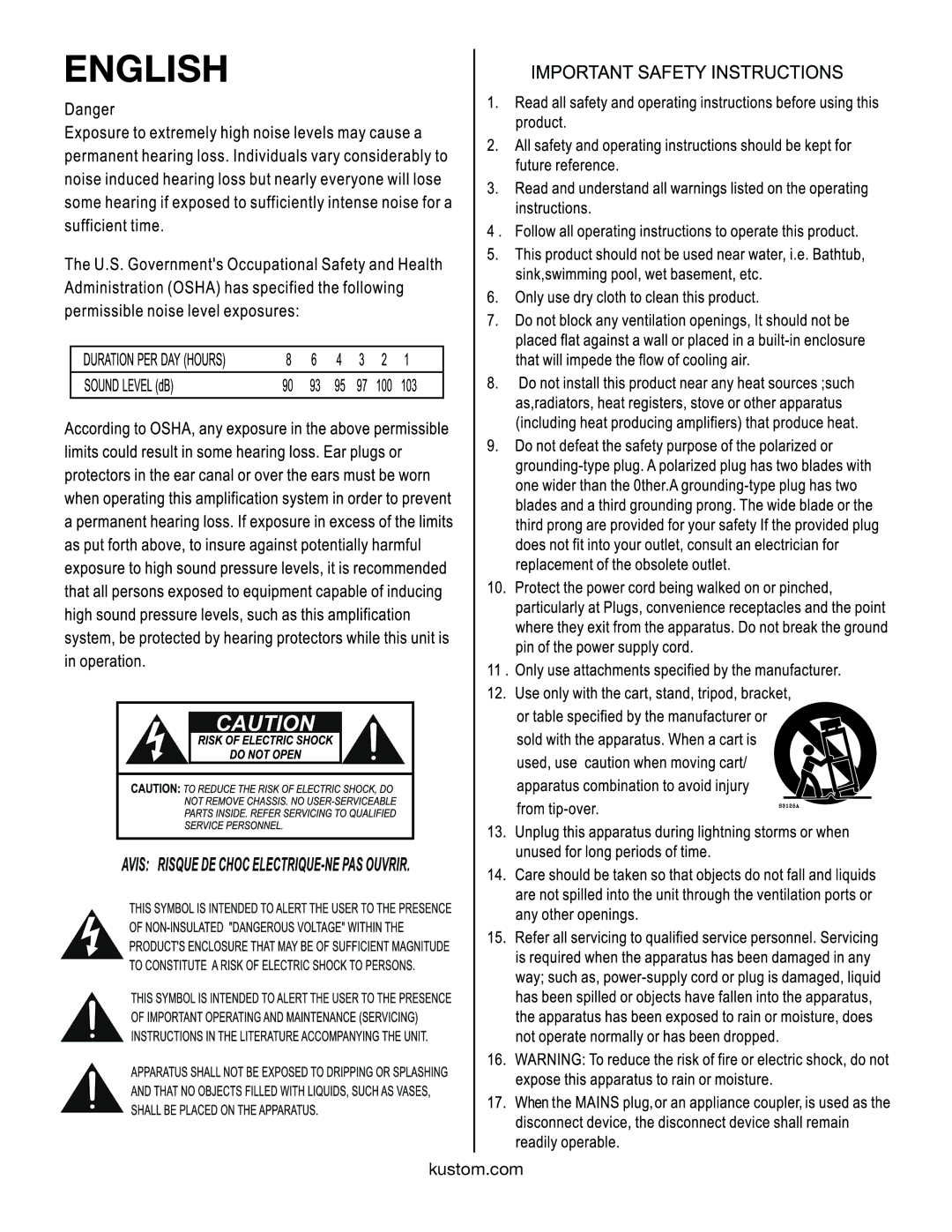 Kustom KG210FX owner manual English 